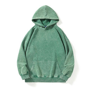 Sudadera con Capucha Verde Vintage Lavada para Hombre, Oversize, Personalizable, Lisa, de Alto Gramaje, Estilo Urbano Casual - Product Image 2
