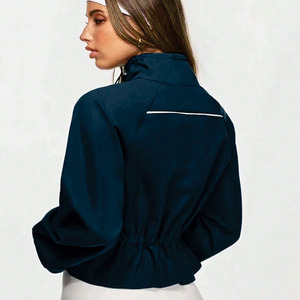 Wholesale Women Cropped Windbreaker Jacket Adjustable Waist Lightweight Activewear Zip Up Training <b>Top</b> OEM ODM Bulk Supplier USA - Product Image 3