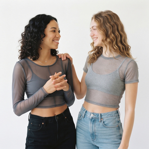 Casual Lightweight Sexy Transparent Crop <b>Top</b> Ladies <b>Women</b> Crew Neck Long Sleeve Crop <b>Top</b> Casual Lightweight Transparent <b>Tops</b> - Product Image 2