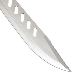 Cuchillo de Supervivencia de Hoja Fija de Alta Demanda |   Cuchillo de Acero Inoxidable con Recortes Ovalados y Espina Dentada, Incluye Funda Negra, Económico - Product Image 3