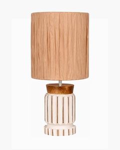 Lampe de table moderne en céramique blanche avec abat-jour en tissu plissé, éclairage décoratif pour salon et chambre à coucher - Product Image 3