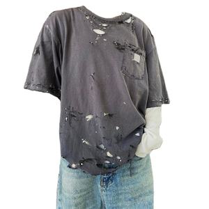 Camisetas de Alta Calidad Personalizadas para Hombre, con Hombros Caídos, Doble Capa, 100% Algodón, Estilo Francés, Corte Regular, Lavado Ácido, Aspecto Desgastado - Product Image 3