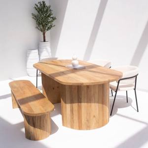 Mesa de Comedor Vandana Aureo Terra de Madera de Mango con Diseño Contemporáneo Hecho a Mano - Product Image 4