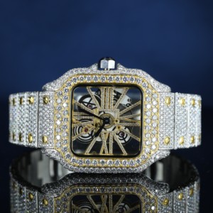 Reloj de pulsera para hombre de lujo, estilo hip hop, con cristal de zafiro cuadrado, de acero inoxidable, con puntero, totalmente cubierto de diamantes, pasa la prueba del diamante. - Product Image 1