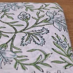 Traditional White Green Floral Hand Block Printed Cotton <b>Fabric</b> Soft Leafy Vine Design for Fashion Garments Decor - Product Image 3