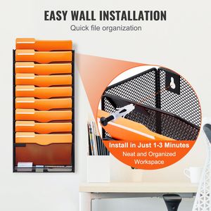 Portadocumenti da Parete in Metallo a 10 Tasche in Rete, Organizzatore per Riviste, Posta, Documenti - Portachiavi e Organizzatore Posta da Parete - Product Image 6