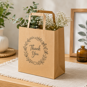 Thank You <b>Biodegradable</b> Kraft <b>Paper</b> Bag Floral Design Twisted Handles Eco-Friendly Gift Packaging Standard Size Classic Style - Product Image 5