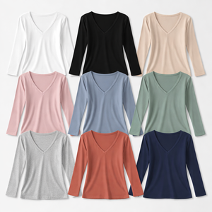 T-shirts à manches longues et col en V personnalisés pour femmes - Fournisseur OEM directement du fabricant - Product Image 5
