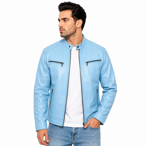 Veste en cuir pour homme, au design épuré, avec fermeture éclair robuste, doublure douce, panneaux durables et coupe confortable pour les journées fraîches. - Product Image 1