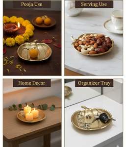 Plateau décoratif en aluminium finition laiton doré en forme de citrouille, idéal pour servir des fruits secs et des bonbons lors de Diwali - Product Image 4