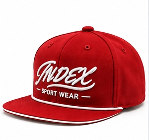 หมวกแก๊ปสีแดง 6 แผง แบบ Snapback สำหรับผู้ใหญ่ ทรงแบน ปักโลโก้ 3 มิติ สำหรับชุดกีฬา - Product Image 1