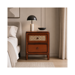 Mesa de Noche Ecológica de Madera Maciza con Dos Cajones, Mueble de Dormitorio, Fabricante Mayorista, OEM, ODM - Product Image 1