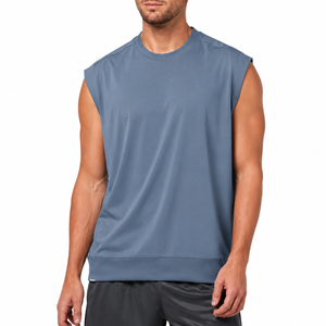 Men's <b>Sleeveless</b> O-Neck Tank <b>Top</b> Solid Blue Quick Dry Polyester Casual Athletic Wear - Product Image 1