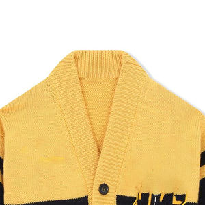 Women's Yellow Black Knitted Cardigan V-Neck Full Sleeve Preppy Style Button Front Letter Logo Autumn Winter Wear - Product Image 6