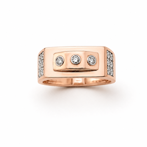 <b>Mens</b> 18KT Rose Gold Geometric Rectangular Cubic Zirconia <b>Ring</b> Multi Stone Cluster Side Detail Statement Wedding Party Gift - Product Image 1