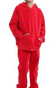 Conjuntos Deportivos Transpirables de Alta Calidad en Color Rojo Liso para Niños, Material de Algodón y Felpa, Ropa Deportiva de Invierno para Niños, Conjunto para Correr - Product Image 4