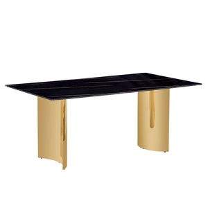 Piano del Tavolo in Vetro Temperato con Venature di Marmo Nero 71'' X 39.4'' con Adesivo Dorato, Solo Piano di Ricambio per Tavolo da Pranzo - Product Image 5
