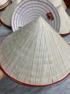 หมวกปีกกว้างทำจากใบปาล์มไม้ไผ่ธรรมชาติของเวียดนาม ใช้วัสดุจากเส้นใยพืช ลายทาง สไตล์ลำลอง สำหรับสวมใส่เพื่อการประเพณี ตกแต่ง และจัดแสดง - Product Image 2