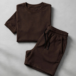 2026 Wholesale Summer Men's Casual Shorts <b>Set</b> Plain Color Solid 100% Cotton Jersey Quick Dry Knitted Customized Logo <b>Twin</b> <b>Set</b> - Product Image 3