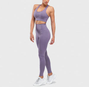 Leggings Deportivos de Cintura Alta Elástica, Sin Costuras, Térmicos, Largos, Color Morado Sólido, Estilo Deportivo, Elásticos, Transpirables, de Punto, para Mujer - Product Image 3