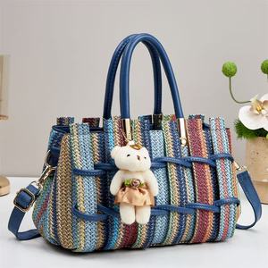 Woven Handbag Crossbody Bag PU Tote Purse Zipper Closure Multi Color Shoulder Bag for Daily Travel - Product Image 1
