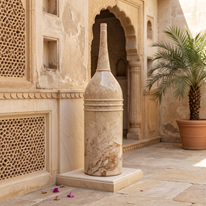 Jarrón de Piedra Beige con Aspecto de Mármol, Jarrón Cilíndrico para Flores, Recipiente Decorativo para Jardín, Bodas y Patio - Product Image 4