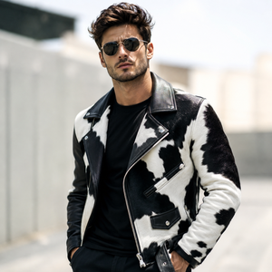 LEATHER SPOT Handmade Stylish Cowhide Hair Leather <b>Jacket</b> Custom Plaid Pattern Breathable <b>Summer</b> <b>Men's</b> Casual <b>Bomber</b> <b>Jacket</b> - Product Image 5
