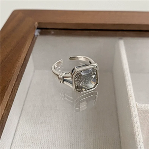 925 sterling <b>silver</b> white tea stone square diamond <b>ring</b> <b>men</b> and women fashionable INS niche design gender-free <b>ring</b> hand jewelry - Product Image 3