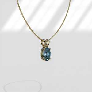 Oval Women's Cyan Blue Moissanite Pendant Necklace 14K Gold Rhodium Plated Luxury Bunny Ear Bale Design for Wedding Anniversary - Product Image 6