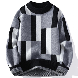 Pull en maille à col montant à carreaux pour homme, automne-hiver, anti-rétrécissement et anti-plis, style décontracté jeune et ample, chaud, style Y2K - Product Image 3