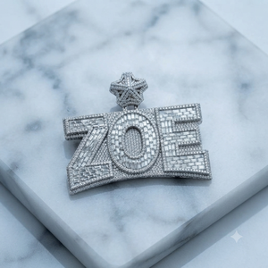 Pendentif personnalisé en argent 925 plaqué rhodium avec initiale de nom, serti de moissanite taille baguette, style hip-hop, pour soirée - Product Image 6