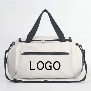 Bolsa Deportiva de Poliéster con Cierre de Cremallera, Forro de Malla, Portátil, para Ejercicio y Fitness, Blanca con Asas Negras - Product Image 1