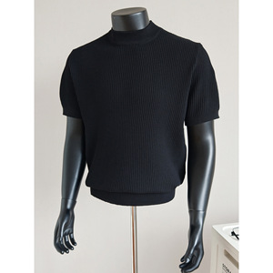 Camiseta de Manga Corta para Hombre, Cuello Redondo, Tejido Acanalado, 220g, Tallas Grandes, Estilo Casual, Verano, Precio de Fábrica CN Bangladesh - Product Image 4
