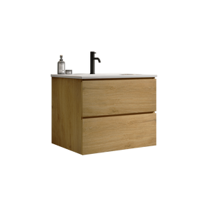 Moderno 24 \ "muro bagno vanità naturale in rovere grande portaoggetti flottante un rubinetto Pre-assemblato bagno in ceramica - Product Image 5