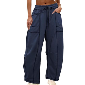 Women OEM Cargo Pants Wide Leg Sweatpants High Waist <b>Drawstring</b> Casual Loose Fit Streetwear - Product Image 1