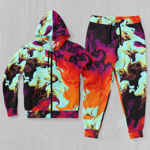 Conjunto Deportivo Unisex con Capucha, Manga Larga, Estampado, 100% Poliéster, Transpirable, Estilo Urbano, Corte Regular, Cierre de Cremallera, Casual de Primavera - Product Image 1