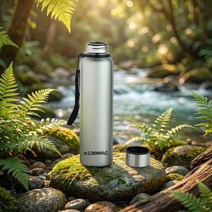 Insulated Stainless Steel Water Bottle Leak Proof Vacuum Flask Reusable Silver <b>Metal</b> Drink Container Black Wrist Lanyard Strap - Product Image 2