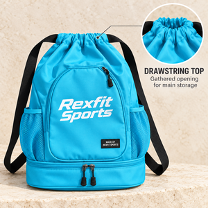 Mochila personalizada para raqueta de squash con cordón ajustable, bolsillo frontal con cremallera, soporte lateral de malla, correas ajustables y compartimento inferior independiente. - Product Image 4