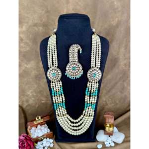 Indian Bridal Gold Plated Shubh Mala and Kalangi Combo Earring Set - Product Image 1