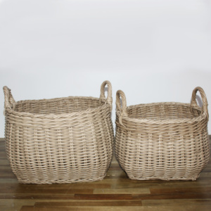 <b>Plastic</b> storage <b>baskets</b> woven organizer kitchen storage <b>basket</b> with lid round <b>plastic</b> rattan <b>basket</b> for clothes and fruit - Product Image 3