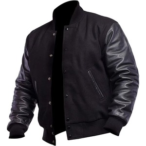 Custom <b>Men's</b> College Varsity <b>Jacket</b> Cow Skin Wool <b>Canvas</b> Breathable Embroidery Fashionable Letterman Style Plus Size Windproof - Product Image 1