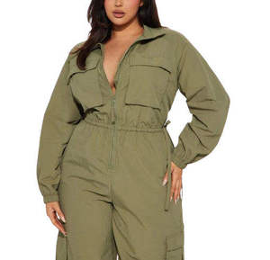 <b>Men's</b> Olive Green Hooded Cargo <b>Jumpsuit</b> Full Sleeve Drawstring Closure Loose Fit Casual Winter Breathable Polyester Solid Color - Product Image 3