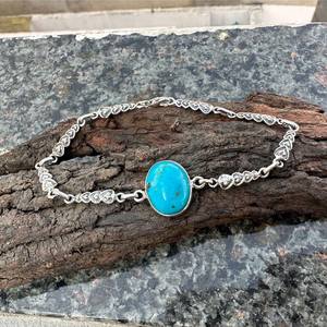 Bracelet réglable de luxe en argent sterling avec turquoise bleue naturelle ovale, pierre de naissance de décembre, cadeau délicat pour elle - Product Image 5