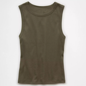 Women Knitted Solid Color O-Neck Tank <b>Top</b> Casual Hip Hop Style Breathable Eco-Friendly Quick Dry 100% Cotton Green - Product Image 1