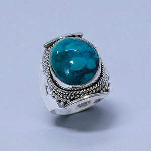 แหวนเงินแท้ 925 ประดับพลอยเทอร์ควอยซ์ทรงหลังเบี้ย งานแฮนด์เมด ราคาขายส่ง เครื่องประดับเงิน - Product Image 3