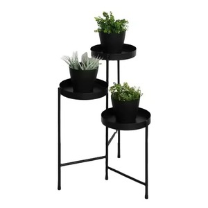 Soporte para plantas de cerámica blanca texturizada con diseño acanalado vertical, base de metal negro, juego de tres para decoración de esquinas, producto verificado de alta demanda. - Product Image 2