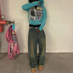 Sweat à capuche zippé personnalisé pour hommes et femmes, streetwear, vente en gros, veste à capuche imprimée surdimensionnée - Product Image 6