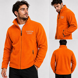 Chaqueta de Forro Polar Naranja para Hombre, Cierre Completo, Cuello Alto, Bordado Frontal con Logotipo Personalizado, Ropa Casual de Invierno, Forro 100% Poliéster con Interior de Algodón - Product Image 1