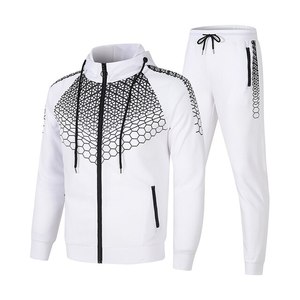 Conjunto Deportivo para Hombre, Gris, con Capucha, Cierre Completo, Estampado Geométrico, Sudadera y Pantalones Deportivos, Transpirable, Poliéster, Ropa de Otoño, Alta Calidad, Talla M - Product Image 2