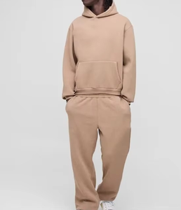 Ensemble de survêtement unisexe beige à capuche 2 en 1, manches longues, couleur unie, polyester/coton, pantalon de jogging décontracté, coupe ample, vêtements d'hiver - Product Image 6
